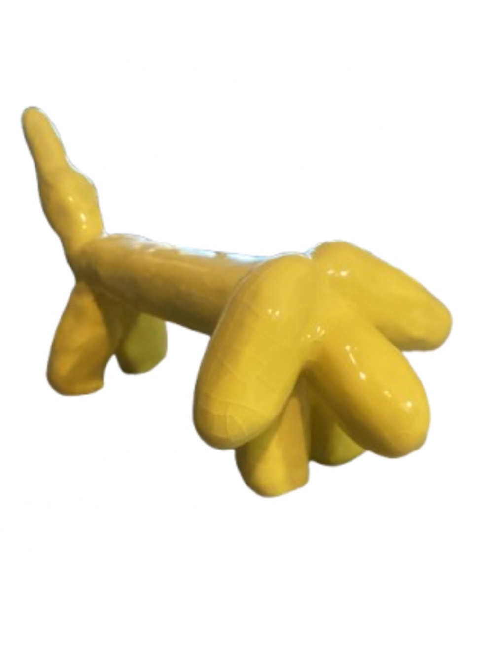 Yellow Ceramic Balloon Dog, Weener Dog, Handmade Art